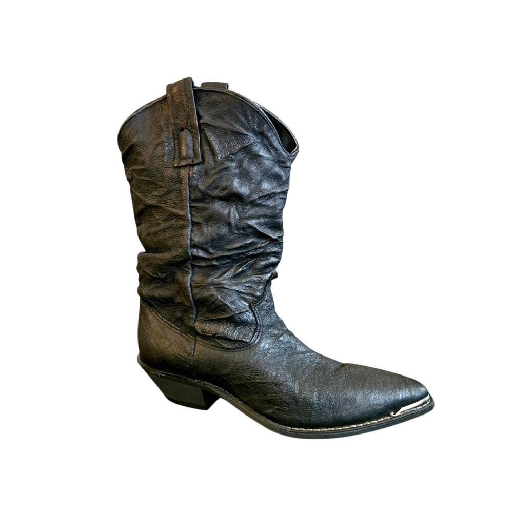 Vintage Western Boots Women's 7 Leather Black Silver Toe Rand Cowgirl Dingo USA